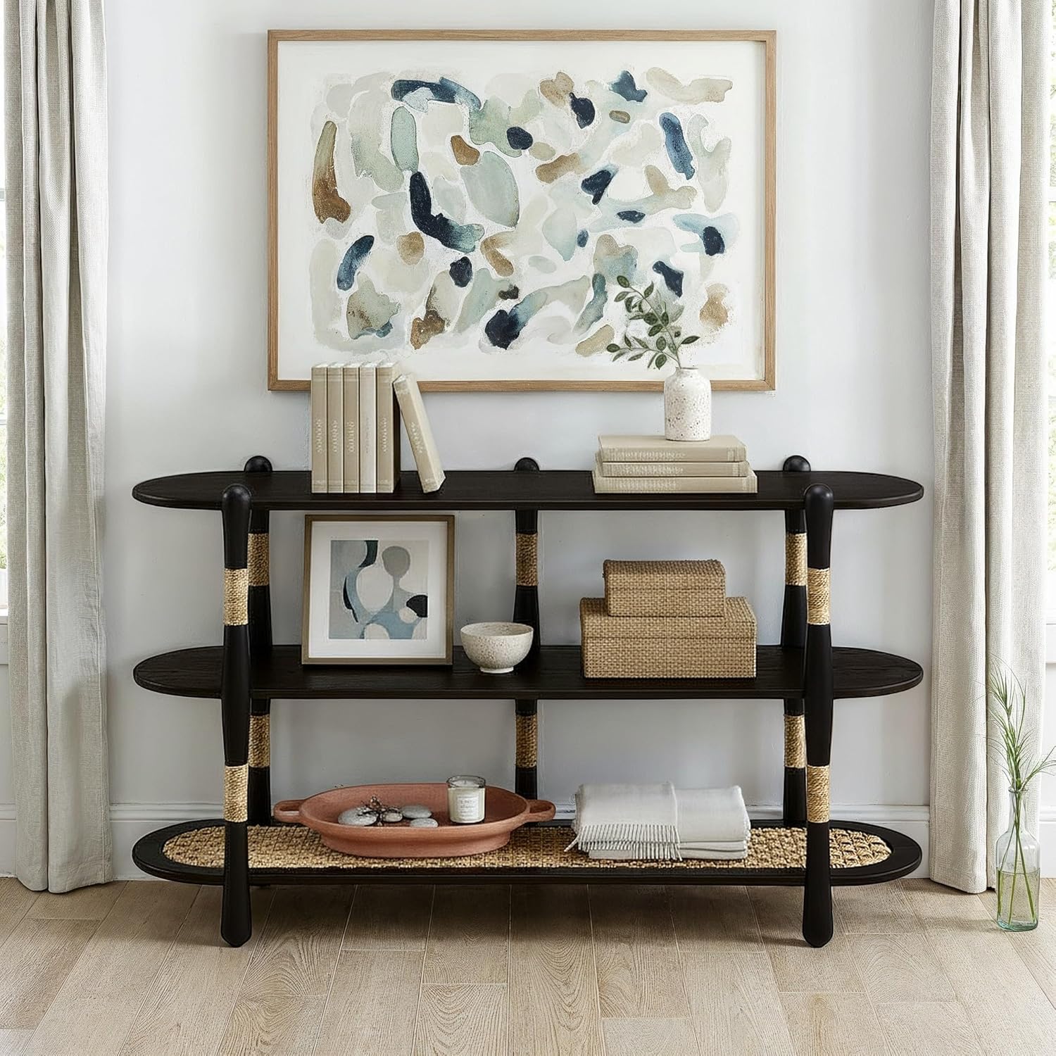 Harbor Oak 55" Narrow Oak Wood Sofa Table
